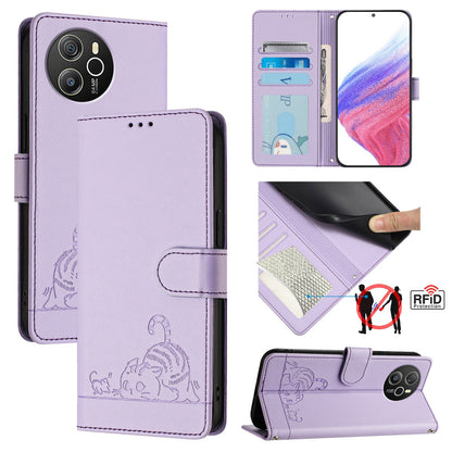 Blackview Shark 8 Cat and Rat Embossed Pattern, RFID Leather Phone Case with Lanyard, Kickstand, and Wallet Features