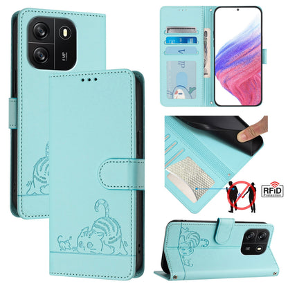 Blackview Wave 6C Cat and Rat Embossed Pattern, RFID Leather Phone Case with Lanyard, Kickstand, and Wallet Features