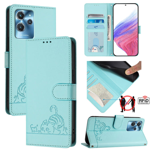 Oukitel C32 Cat and Rat Embossed Pattern, RFID Leather Phone Case with Lanyard, Kickstand, and Wallet Features