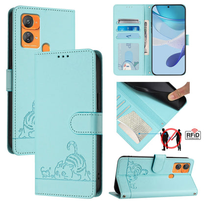 Oukitel C33 Cat and Rat Embossed Pattern, RFID Leather Phone Case with Lanyard, Kickstand, and Wallet Features