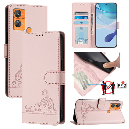 Oukitel C33 Cat and Rat Embossed Pattern, RFID Leather Phone Case with Lanyard, Kickstand, and Wallet Features