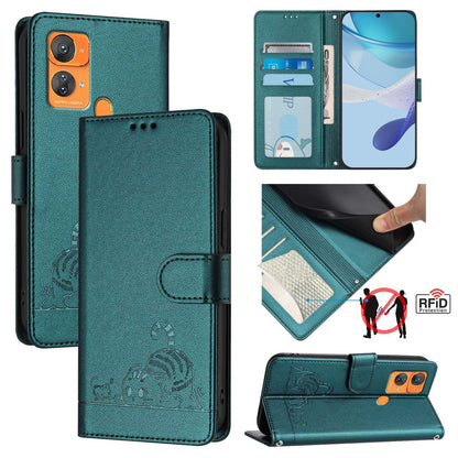 Oukitel C33 Cat and Rat Embossed Pattern, RFID Leather Phone Case with Lanyard, Kickstand, and Wallet Features