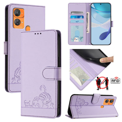 Oukitel C33 Cat and Rat Embossed Pattern, RFID Leather Phone Case with Lanyard, Kickstand, and Wallet Features