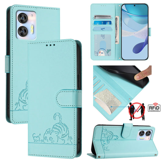 Oukitel C36 Cat and Rat Embossed Pattern, RFID Leather Phone Case with Lanyard, Kickstand, and Wallet Features