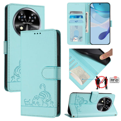 Oukitel C37 Cat and Rat Embossed Pattern, RFID Leather Phone Case with Lanyard, Kickstand, and Wallet Features