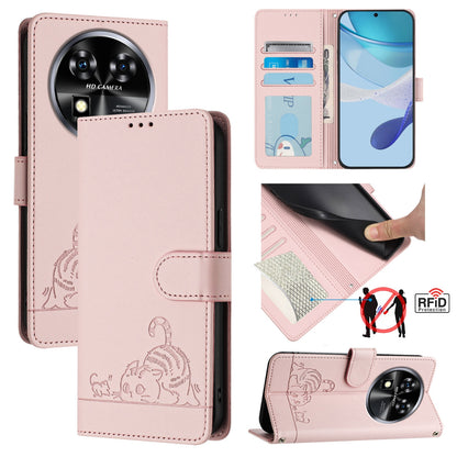 Oukitel C37 Cat and Rat Embossed Pattern, RFID Leather Phone Case with Lanyard, Kickstand, and Wallet Features