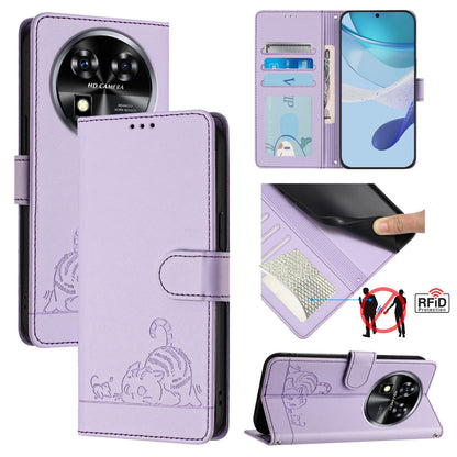 Oukitel C37 Cat and Rat Embossed Pattern, RFID Leather Phone Case with Lanyard, Kickstand, and Wallet Features