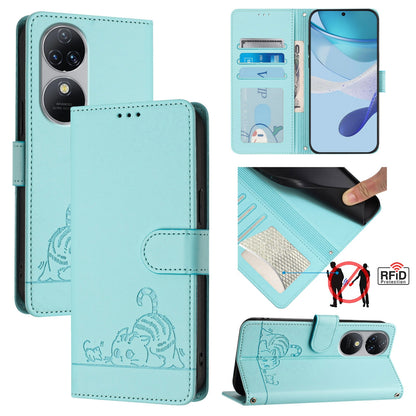 Oukitel C38 Cat and Rat Embossed Pattern, RFID Leather Phone Case with Lanyard, Kickstand, and Wallet Features