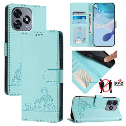 Oukitel C51 Cat and Rat Embossed Pattern, RFID Leather Phone Case with Lanyard, Kickstand, and Wallet Features
