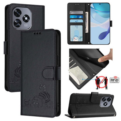 Oukitel C51 Cat and Rat Embossed Pattern, RFID Leather Phone Case with Lanyard, Kickstand, and Wallet Features
