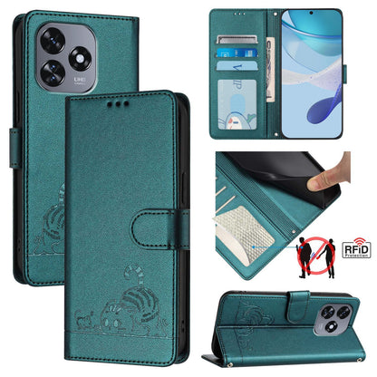 Oukitel C51 Cat and Rat Embossed Pattern, RFID Leather Phone Case with Lanyard, Kickstand, and Wallet Features
