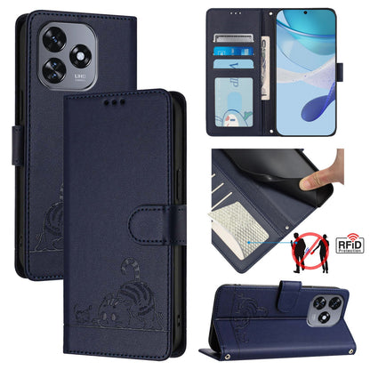 Oukitel C51 Cat and Rat Embossed Pattern, RFID Leather Phone Case with Lanyard, Kickstand, and Wallet Features