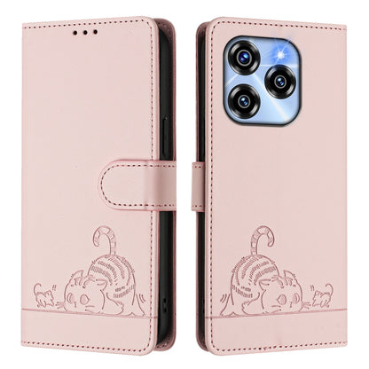 Oukitel C50 Cat and Rat Embossed Pattern, RFID Leather Phone Case with Lanyard, Kickstand, and Wallet Features