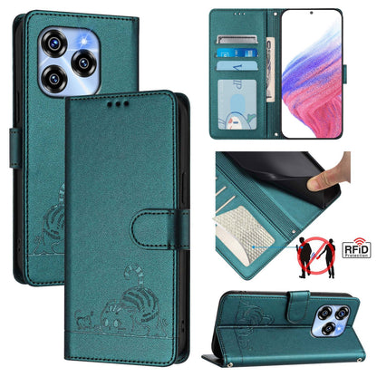 Oukitel C50 Cat and Rat Embossed Pattern, RFID Leather Phone Case with Lanyard, Kickstand, and Wallet Features