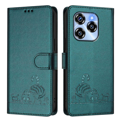 Oukitel C50 Cat and Rat Embossed Pattern, RFID Leather Phone Case with Lanyard, Kickstand, and Wallet Features