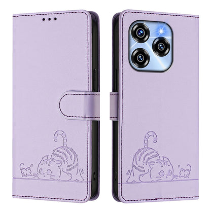 Oukitel C50 Cat and Rat Embossed Pattern, RFID Leather Phone Case with Lanyard, Kickstand, and Wallet Features