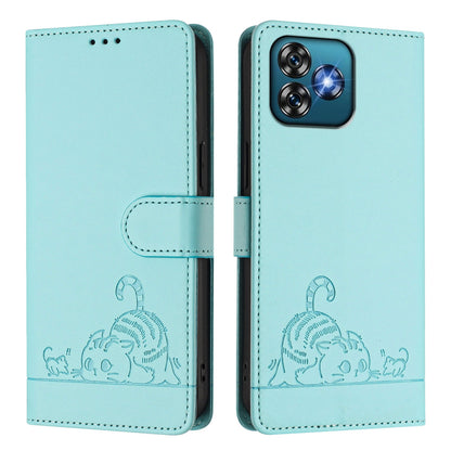 Oukitel C53 Cat and Rat Embossed Pattern, RFID Leather Phone Case with Lanyard, Kickstand, and Wallet Features