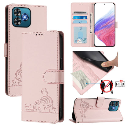 Oukitel C53 Cat and Rat Embossed Pattern, RFID Leather Phone Case with Lanyard, Kickstand, and Wallet Features