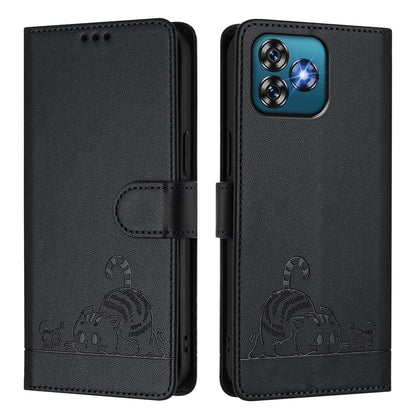 Oukitel C53 Cat and Rat Embossed Pattern, RFID Leather Phone Case with Lanyard, Kickstand, and Wallet Features