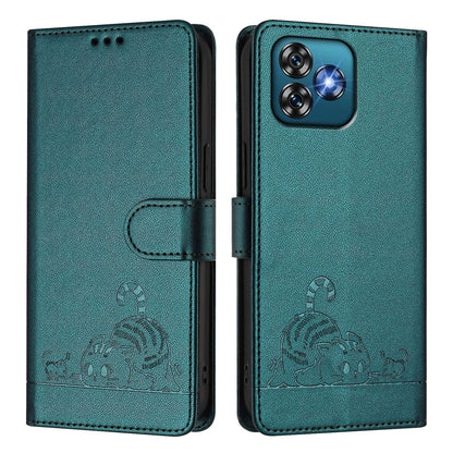 Oukitel C53 Cat and Rat Embossed Pattern, RFID Leather Phone Case with Lanyard, Kickstand, and Wallet Features