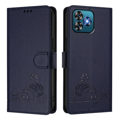 Oukitel C53 Cat and Rat Embossed Pattern, RFID Leather Phone Case with Lanyard, Kickstand, and Wallet Features