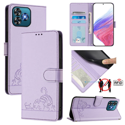 Oukitel C53 Cat and Rat Embossed Pattern, RFID Leather Phone Case with Lanyard, Kickstand, and Wallet Features