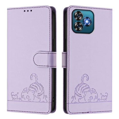 Oukitel C53 Cat and Rat Embossed Pattern, RFID Leather Phone Case with Lanyard, Kickstand, and Wallet Features