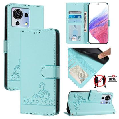 ZTE Blade V50 Vita Cat and Rat Embossed Pattern, RFID Leather Phone Case with Lanyard, Kickstand, and Wallet Features