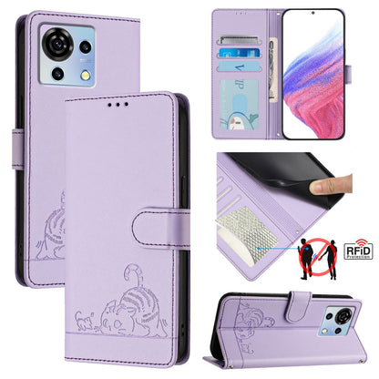 ZTE Blade V50 Vita Cat and Rat Embossed Pattern, RFID Leather Phone Case with Lanyard, Kickstand, and Wallet Features