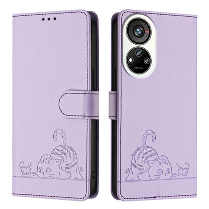 ZTE Blade V40s Cat and Rat Embossed Pattern, RFID Leather Phone Case with Lanyard, Kickstand, and Wallet Features