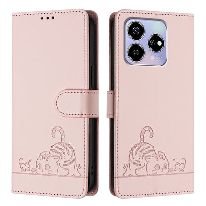 ZTE Blade V60 Cat and Rat Embossed Pattern, RFID Leather Phone Case with Lanyard, Kickstand, and Wallet Features