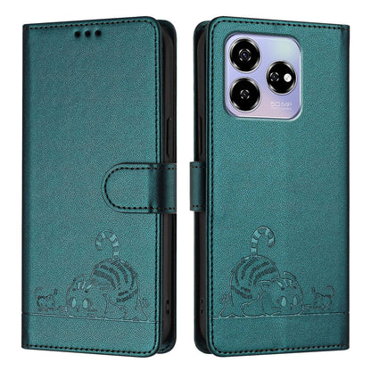 ZTE Blade V60 Cat and Rat Embossed Pattern, RFID Leather Phone Case with Lanyard, Kickstand, and Wallet Features