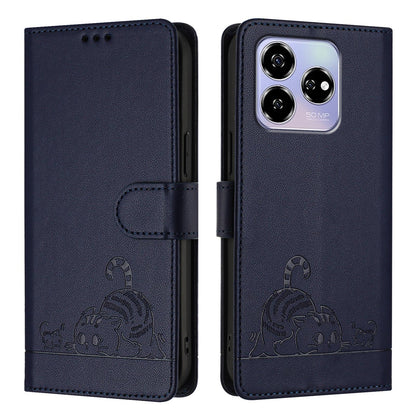 ZTE Blade V60 Cat and Rat Embossed Pattern, RFID Leather Phone Case with Lanyard, Kickstand, and Wallet Features