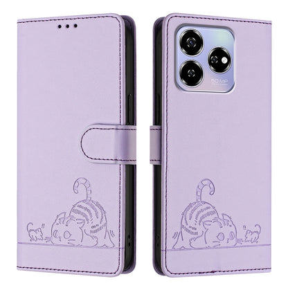 ZTE Blade V60 Cat and Rat Embossed Pattern, RFID Leather Phone Case with Lanyard, Kickstand, and Wallet Features