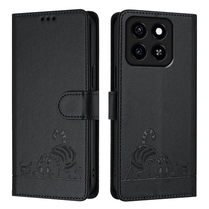 ZTE Blade A35 Cat and Rat Embossed Pattern, RFID Leather Phone Case with Lanyard, Kickstand, and Wallet Features