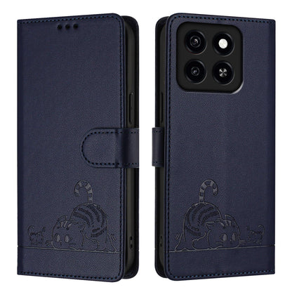 ZTE Blade A35 Cat and Rat Embossed Pattern, RFID Leather Phone Case with Lanyard, Kickstand, and Wallet Features