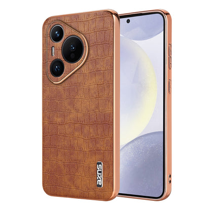 Huawei Pura 70 Luxury Case - Electroplated Frame, Crocodile Texture Leather, Full Coverage Protection, Anti-Fingerprint & Shockproof