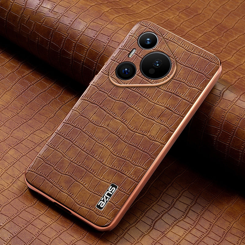 Huawei Pura 70 Luxury Case - Electroplated Frame, Crocodile Texture Leather, Full Coverage Protection, Anti-Fingerprint & Shockproof