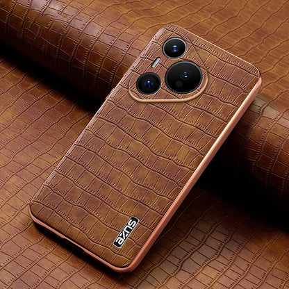 Huawei Pura 70 Luxury Case - Electroplated Frame, Crocodile Texture Leather, Full Coverage Protection, Anti-Fingerprint & Shockproof