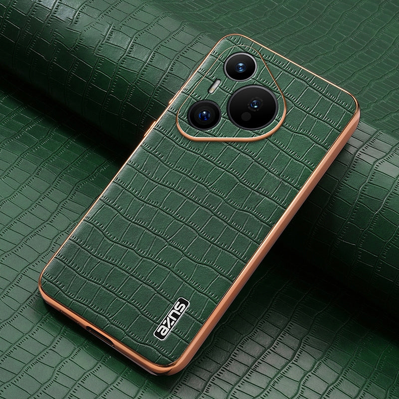Huawei Pura 70 Luxury Case - Electroplated Frame, Crocodile Texture Leather, Full Coverage Protection, Anti-Fingerprint & Shockproof
