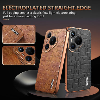 Huawei Pura 70 Luxury Case - Electroplated Frame, Crocodile Texture Leather, Full Coverage Protection, Anti-Fingerprint & Shockproof