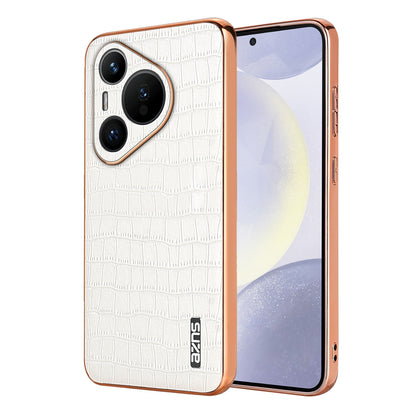 Huawei Pura 70 Luxury Case - Electroplated Frame, Crocodile Texture Leather, Full Coverage Protection, Anti-Fingerprint & Shockproof