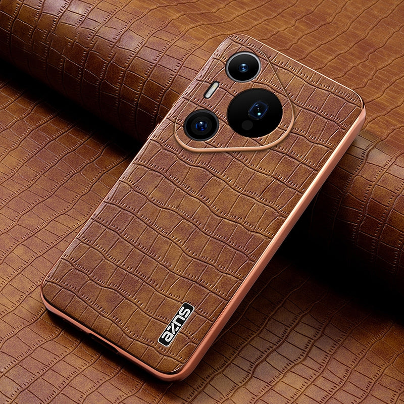 Huawei Pura 70 Pro/70 Pro+ Luxury Case - Electroplated Frame, Crocodile Texture Leather, Full Coverage Protection, Anti-Fingerprint & Shockproof