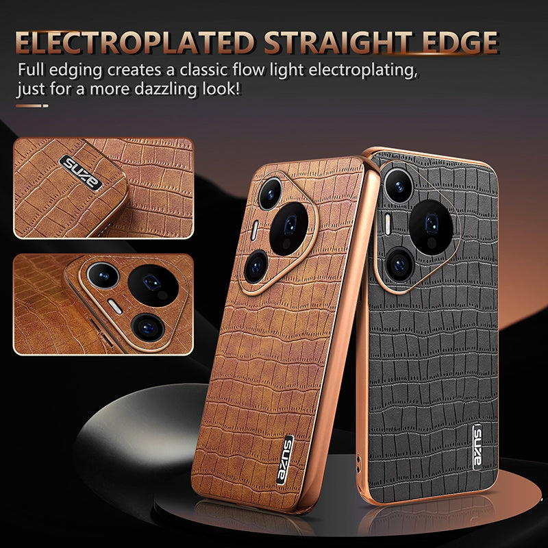 Huawei Pura 70 Pro/70 Pro+ Luxury Case - Electroplated Frame, Crocodile Texture Leather, Full Coverage Protection, Anti-Fingerprint & Shockproof