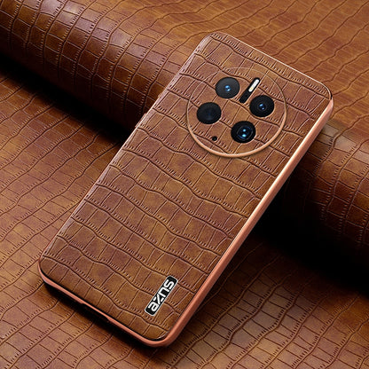 Huawei Mate 50 Pro Luxury Case - Electroplated Frame, Crocodile Texture Leather, Full Coverage Protection, Anti-Fingerprint & Shockproof