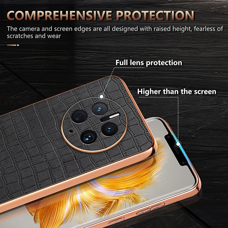 Huawei Mate 50 Pro Luxury Case - Electroplated Frame, Crocodile Texture Leather, Full Coverage Protection, Anti-Fingerprint & Shockproof