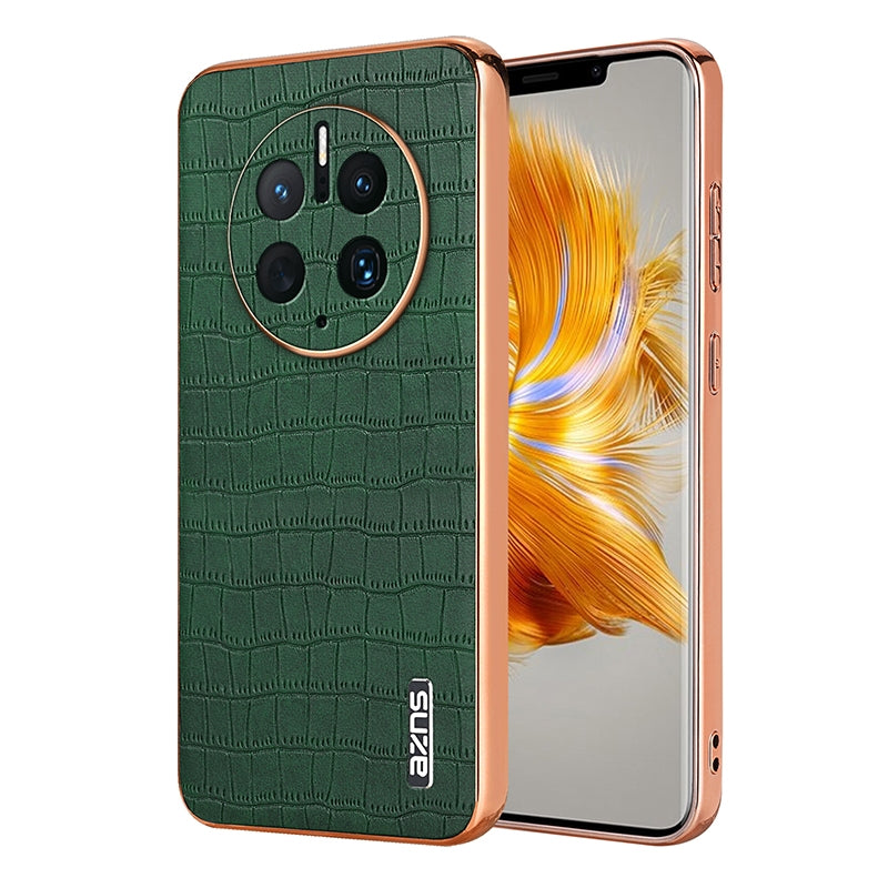Huawei Mate 50 Pro Luxury Case - Electroplated Frame, Crocodile Texture Leather, Full Coverage Protection, Anti-Fingerprint & Shockproof