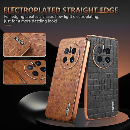 Huawei Mate 50 Pro Luxury Case - Electroplated Frame, Crocodile Texture Leather, Full Coverage Protection, Anti-Fingerprint & Shockproof