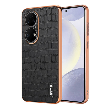 Huawei P50 Luxury Case - Electroplated Frame, Crocodile Texture Leather, Full Coverage Protection, Anti-Fingerprint & Shockproof