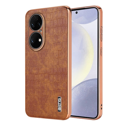 Huawei P50 Luxury Case - Electroplated Frame, Crocodile Texture Leather, Full Coverage Protection, Anti-Fingerprint & Shockproof
